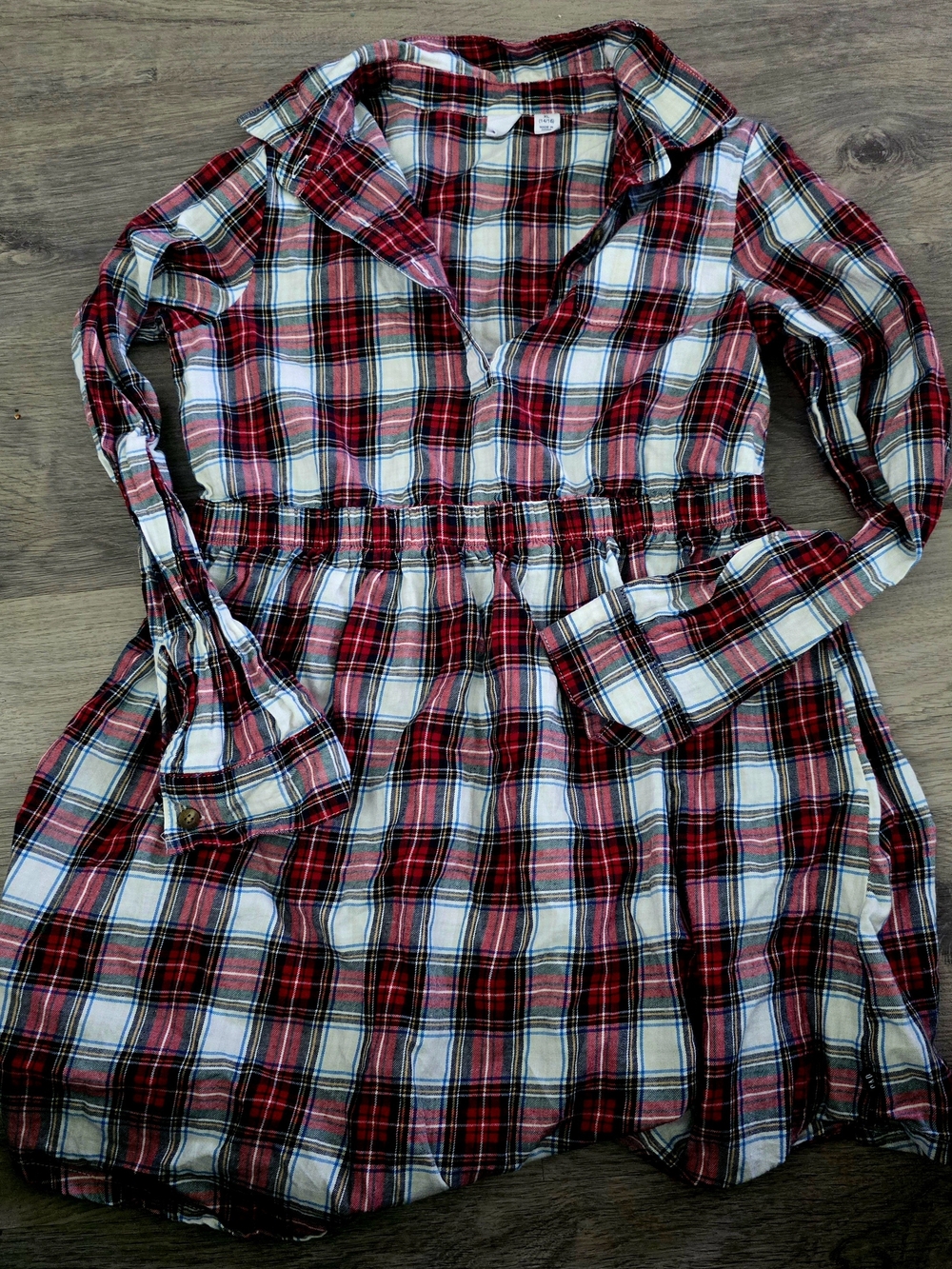 GAP Red and White Plaid Long-Sleeve Casual Dress